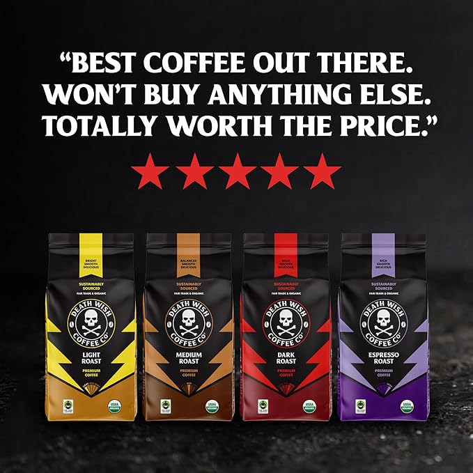 Death Wish Coffee, Organic and Fair Trade, Light Roast Coffee Pods (50 Count)