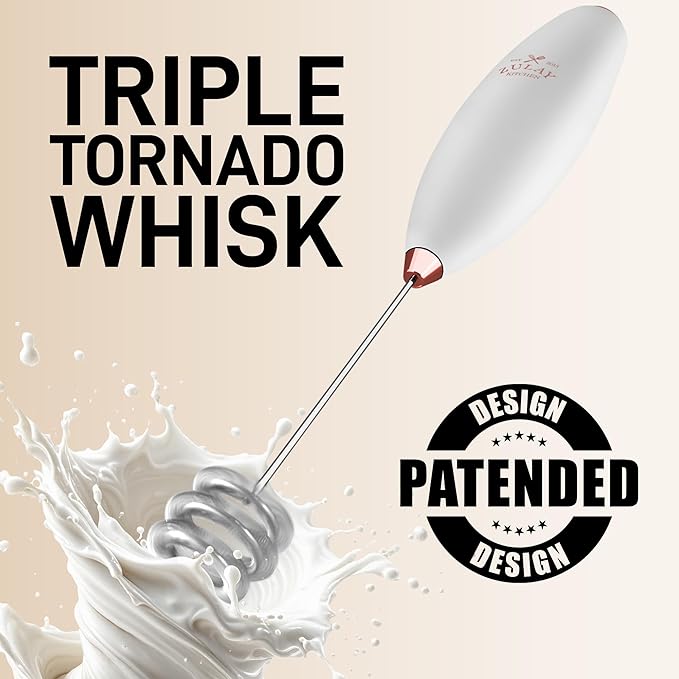 Zulay Kitchen Patented Tornado Triple Whisk Milk Frother with 4 Duracell Batteries – Handheld Foam Maker for Coffee, Lattes, Matcha & Hot Chocolate – Rich, Creamy Froth in Seconds