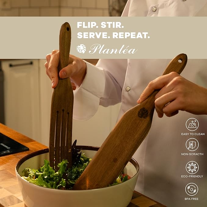 As Seen On TV, Spurtles Kitchen Tools Wooden, Plantéa Handmade Wooden Spoons for Cooking, Heat Resistant Spurtle Set Cooking Utensil For Non-Stick Cookware, Stirring, Mixing, Whisking, Serving