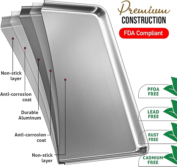 JoyTable Aluminum Baking Sheet Set, 2 Pack Large Sheet Pan, Commercial Quality Cookie Sheets for Baking or Roasting Non-Stick, 21 x 15 Inch Warp Resistant Aluminum Baking Pan
