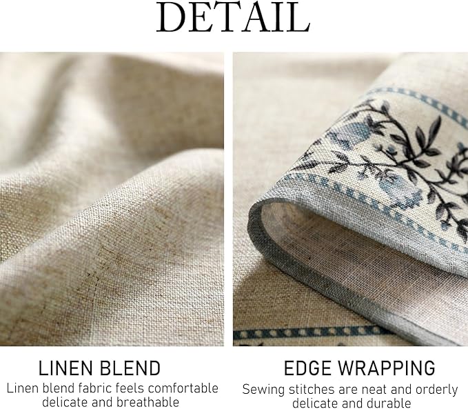 ISAENNE Designer Vintage Linen Elegant Extra Long Table Cloth Rectangular,Chinoiserie Floral Tablecloth,Durable Decor Table Cover for Dining Thanksgiving Kitchen Party,63"*110"-Segerman B