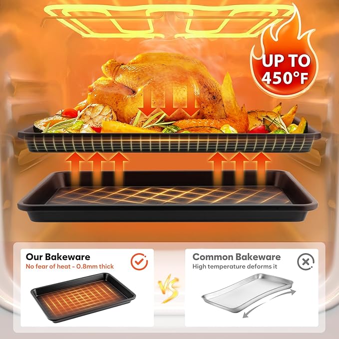 Jelly Roll Pan 15.3” x 11.3” Cookie Sheets for Baking 0.8mm Thick Non Stick Baking Sheets for Oven Heavy Duty Baking Trays