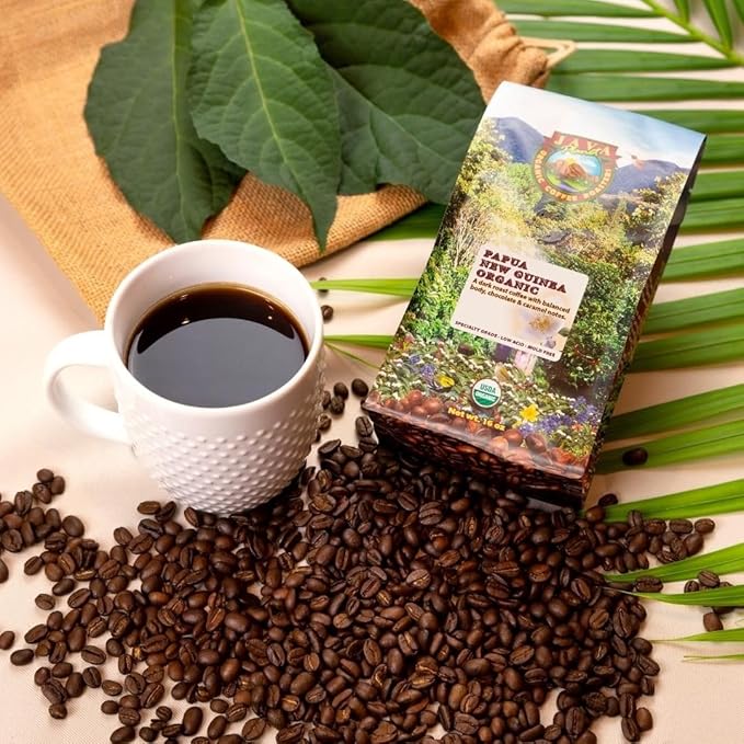 Low Acid Organic Coffee – Whole Bean, Mold-Free & Stomach Friendly by Java Planet, Papua New Guinea Single Origin Coffee, Dark Roast, Smooth Full Flavored, 5LB Bag