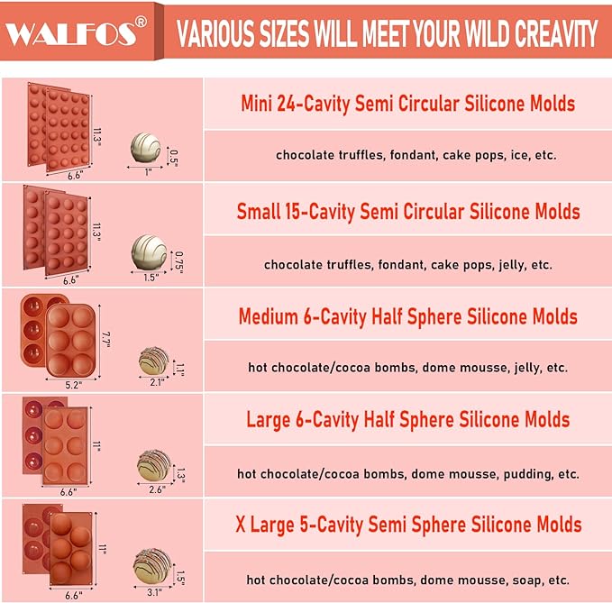 Large 6-Cavity Semi Sphere Silicone Mold, Half Sphere Silicone Baking Molds for Making Chocolate, Cake, Jelly, Dome Mousse (2 Packs)