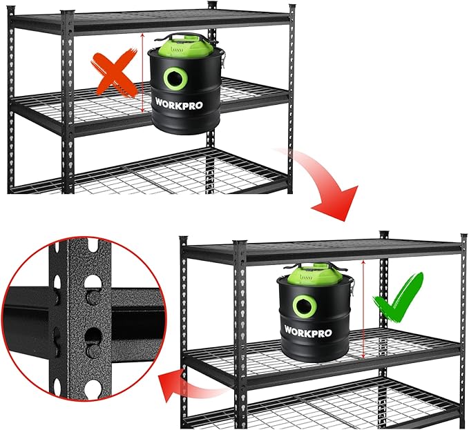 WORKPRO 5-Tier Metal Storage Shelving Unit, 48”W x 24”D x 72”H, Adjustable Storage Rack Heavy Duty Shelf, 4000 lbs Load Capacity (Total), for Garage, Kitchen, Bathroom, Warehouse, Black/Sliver