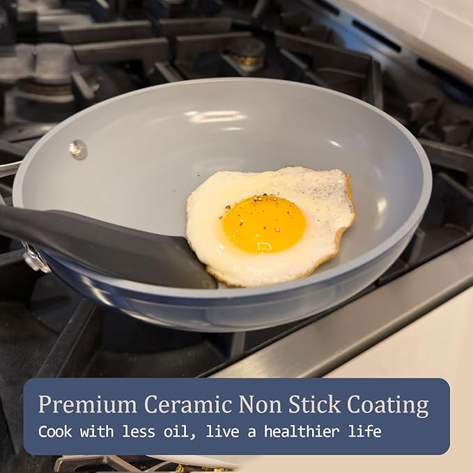 3.5QT Nonstick Ceramic Sauce Pan with Lid, Quick & Even Heat Distribution PFAS-Free Non Toxic Cooking Pot for Rice/Soup/Sauces, All Stovetops Compatible, Oven Safe 500°F, Caribbean Blue