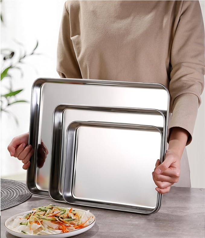 Extra Small Baking Sheet Pans Stainless Steel 304 Tiny Little Serving Tray 9.3 x 6.9 x1.1Inch (Diagonal 10.63) Dishwasher Safe No Rust Reheat Food for 1~2 Person 6 Pack