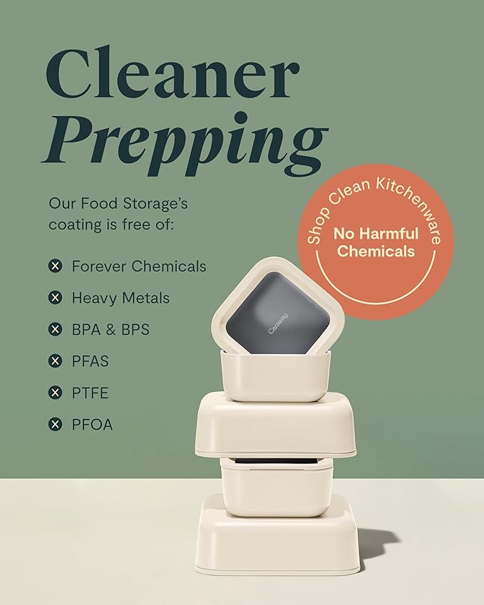 Caraway 13pc Glass Food Storage Container Set - Easy to Store, Non Toxic Lunch Box - with Glass Lids - Includes Storage Organizer - Perracotta
