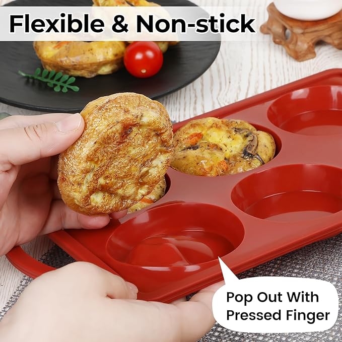 Muffin Top Pan, Metal Reinforced Frame 3 Inch Silicone Egg Molds for Breakfast Sandwiches Non Stick Round Silicone Egg Pan for Baking English Muffins, Whoopie Pies, Corn Bread, Tarts 2 Pack Brown