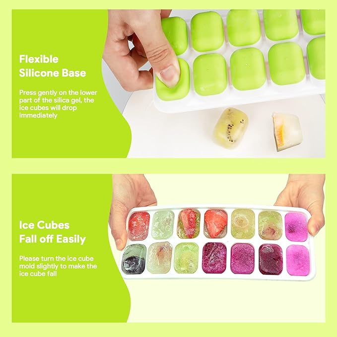 Ice Cube Trays 4 Pack, Airabc Silicone with Removable Lid, Easy-Release Flexible 14-cube Trays, LFGB Certified and BPA Free, Stackable Covers for Cocktail, Freezer