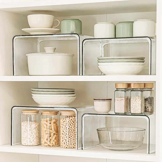 Clear Spice Rack Shelves, Pantry Organizers and Storage Set of 4, Display Shelf Organizer, Room Bathroom Desk Shelf Countertop Organization and Storage, Ideal for Kitchen Cabinet Organizer Shelf
