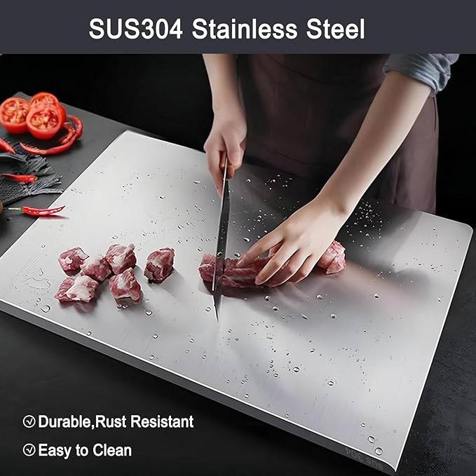 304 Stainless Steel Cutting Board – Stainless Steel Kitchen Chopping Boards Non-Slip, Dishwasher Safe – Ideal for Meat, Vegetables, Fruits, Bread & Baking – Commercial & Home Use (23.6 * 15.7in)