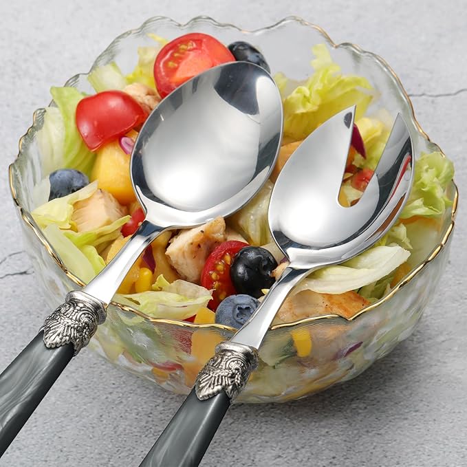 2-piece Salad Servers Stainless Steel Salad Serving Set Salad Fork and Spoon (Grey)
