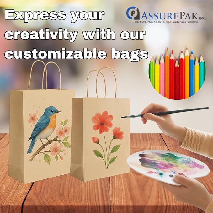 ASSUREPAK Paper Bags - Handle - Kraft Color - 16"x6"x19" - 200 units - 74 LB Weight basis (110 GSM strong) Twisted Handle. Packed in cases. - Kraft/Natural - 16619NKPAPTHDL