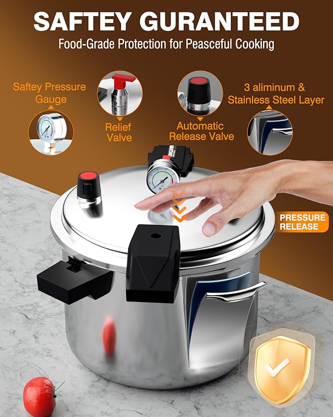 Wantjoin Aluminum Pressure Cooker 23Qt Pressure Canner, Pressure Pot with Pressure Control for Home Kitchen or Restraurant, Commercial Pressure Cooker with Gauge