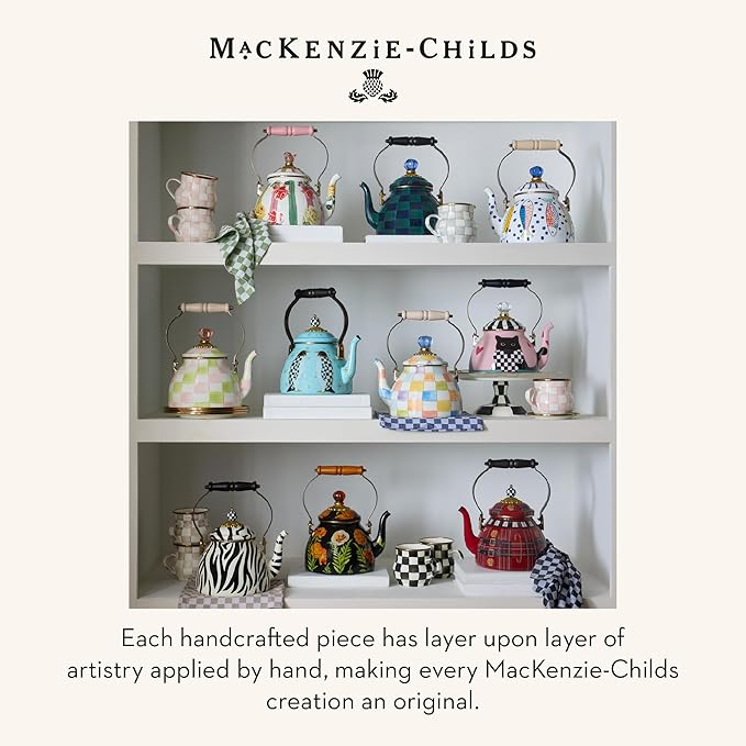 MACKENZIE-CHILDS Enamel Tea Kettle, Cute Tea Kettle for Stovetop, 2 Quarts, Go Fish