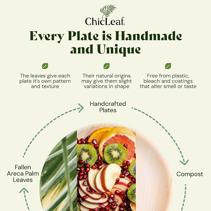 Chic Leaf Palm Leaf Disposable Bamboo Plates - Square Party Plates for Weddings, Parties, Event Appetizers - Biodegradable & Compostable - Party Supplies (8", 20 Pack)