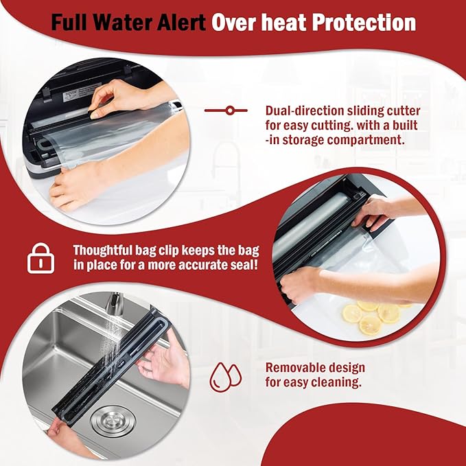 95kpa Vacuum Sealer Machine, Updated 2025 Commercial Fully Automatic Food Sealer, 10-in-1Functions & Powerful Sealing System with Double Heat Seal, Easy-Lock Handle, Built-inCutter and Bag Storage