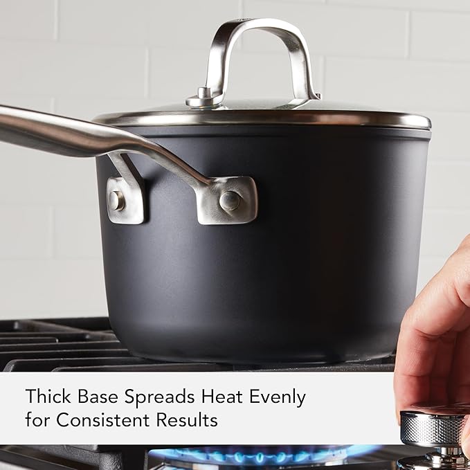KitchenAid Hard Anodized Induction Nonstick Saucepan with Lid, 2 Quart -Matte Black