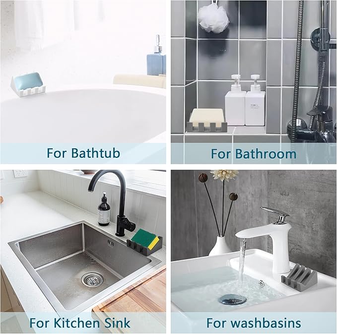 Self Draining Soap Dish,Silicone Suction Cup Soap Holder, Bathroom Soap Dish for Bar Soap,Can Extend Soap Life,Bathroom, Bath Tub, Kitchen Sink (1, Grey)