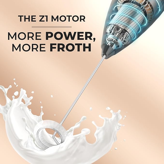 Zulay Kitchen Powerful Milk Frother Wand With 4 AA Duracell Batteries - Ultra Fast Handheld Drink Mixer - Electric Whisk Foam Maker for Coffee, Lattes, Cappuccino, Matcha & Creamer