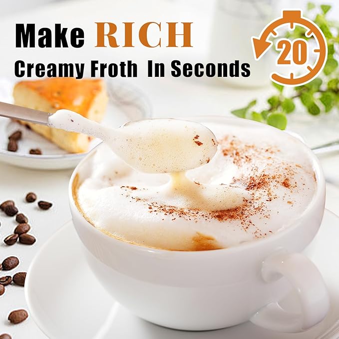 Nahida Milk Frother Wand for Coffee Frother Handheld with Stand Drink Mixer with 3 Heads 3 Speeds Electric Whisk Foam Maker For Latte, Cappuccino, Hot Chocolate - Black