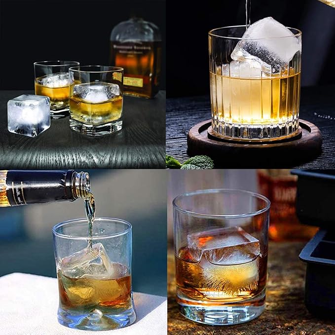 Large Ice Cube Trays Silicone (2.5-Inches) - Whiskey Ice Cube Mold, With Easy Release Ice Cubes for Whiskey and For Cocktail,Food Grade (Black 2 Tray)