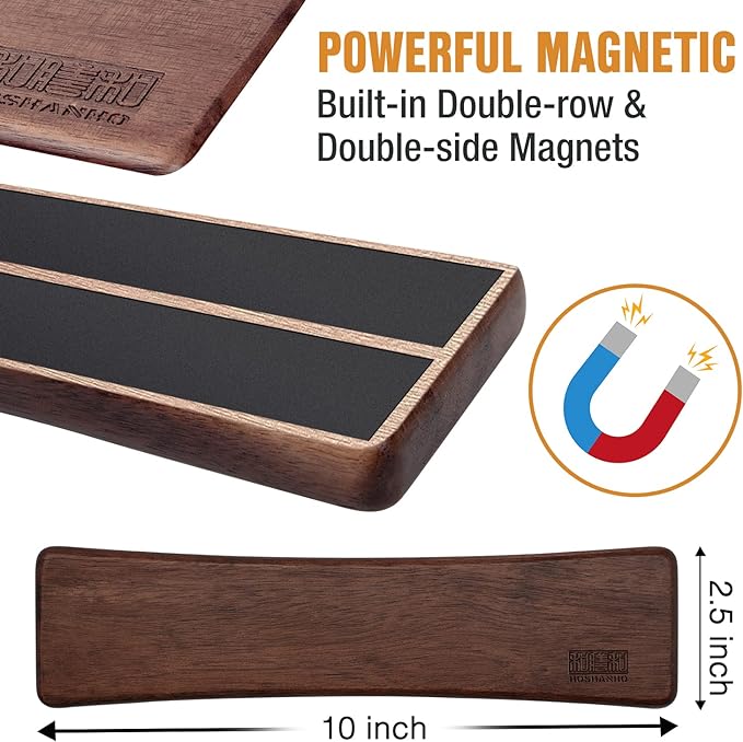 HOSHANHO Knife Magnetic Strip, Acacia Wood Powerful Magnetic Knife Strips, Magnetic Knife Holder for Wall 10 Inch Use as Magnetic Tool Organizer, Home Organizer