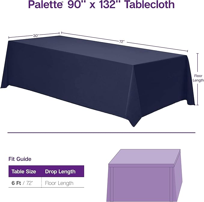 Gee Di Moda Rectangle Tablecloth - 90 x 132 Inch Baby Blue Table Cloth for 6 Foot Table with Floor-Length Drop - Heavy Duty Washable Fabric - 6 Ft Buffet Table, Holiday Party, Wedding & Baby Shower