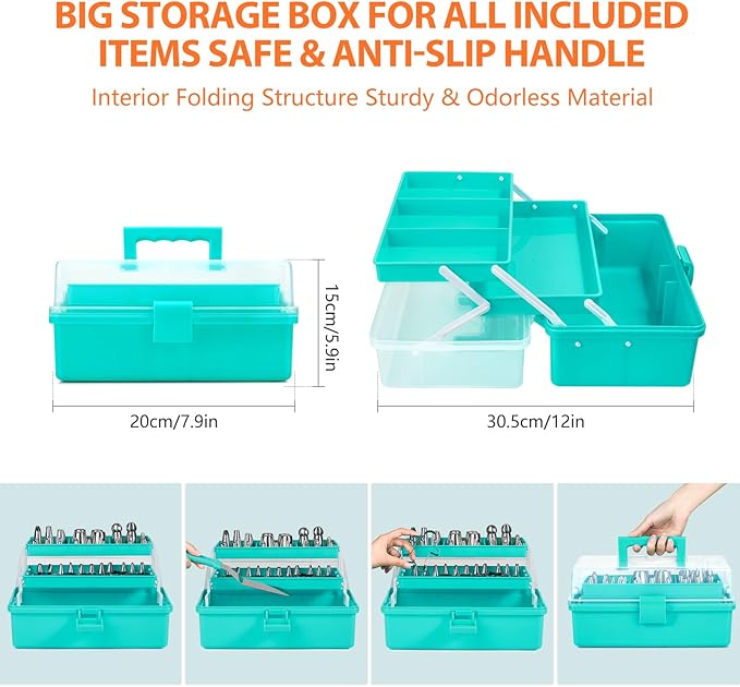 Cake Decorating Supplies Tools Kit: 358 pcs Baking Accessories with Storage Case - Piping Bags and Icing Tips Set - Puffs Christmas Cookie Cutters Cupcake Set for Beginners or Professional, Mint Green