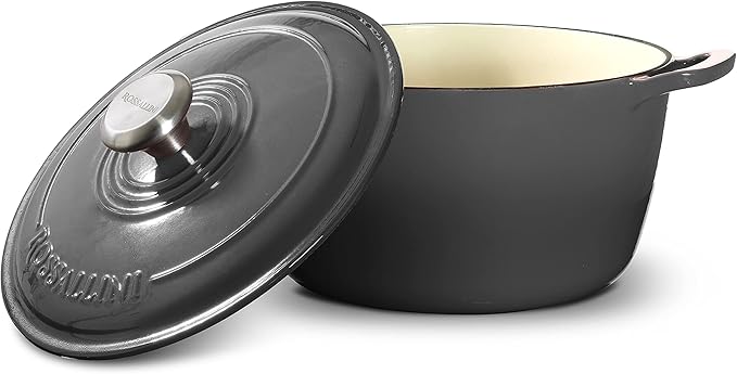 Signature Enameled Cast Iron Dutch Oven, Non-Stick Serving Pot with Tight Fitting Lid for Perfect Roasting, Baking, Sauteing, and Bread Making | 10Q (9.5L) - Oyster Grey