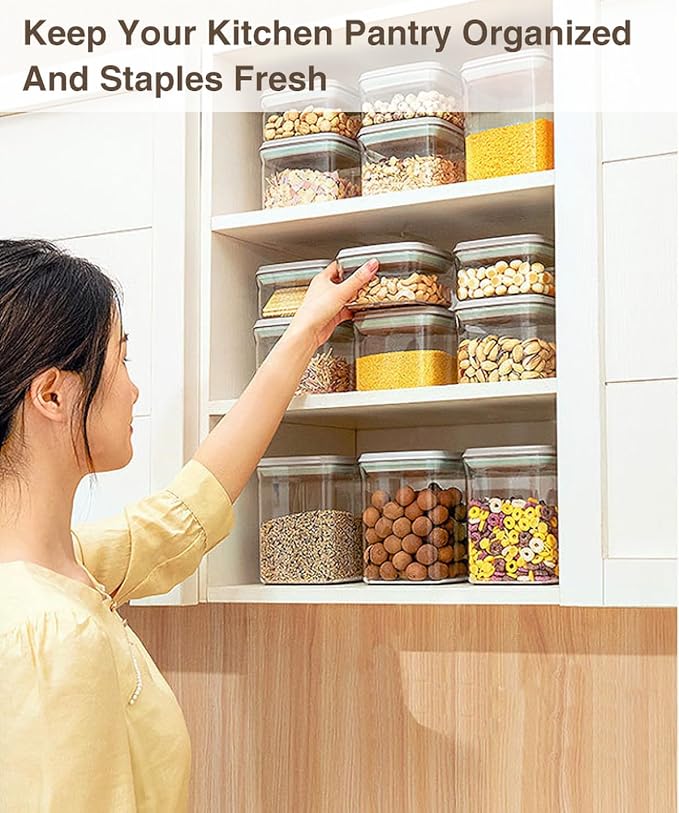 4 Pcs Large Pop Airtight Food Storage Containers Set with Lids, 4.2Qt/4L Food Containers with Scoop, Kitchen Pantry Organization and Storage, BPA Free Stackable Cereal Container (4 * 4.2Qt)