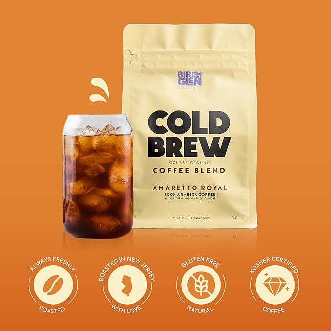 Birch Glen Roasters Cold Brew Coffee | Flavored Coarse Ground Coffee | Artisanal Roasting | 100% Arabica |1 LB Bag | Raspberry Linzer Cookie