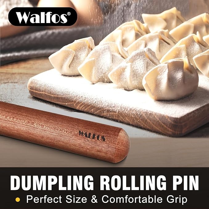 Walfos Mini Rolling Pin - Small Natural Wooden Rolling Pins, Baking Dough Roller for Pizza, Pie, Pasta, Bread, Pastry, No Coating (8inch)
