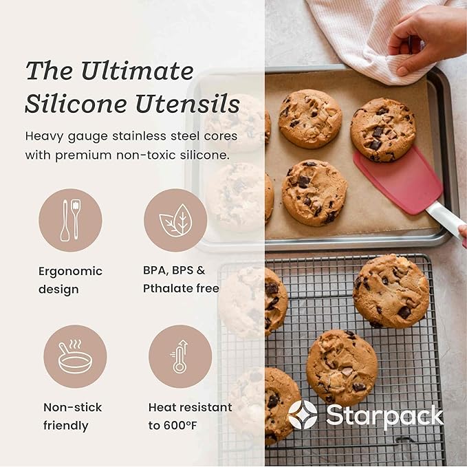 Starpack 'Flex & Flip' Flexible Silicone Turner Spatula Set (3 Pcs) - High Heat Resistant Spatulas for Cooking Egg 600°F - Silicone Pancake Turner Spatula, LFGB Grade Non Stick Rubber Kitchen Utensils