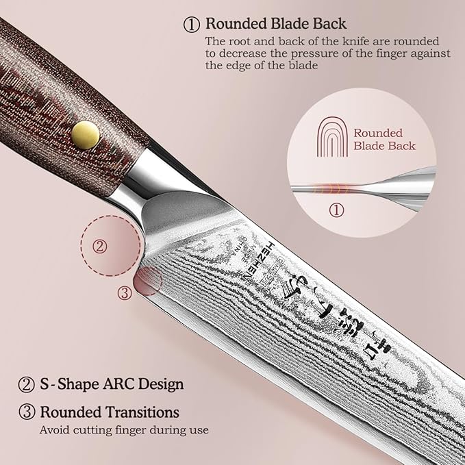 HEZHEN Carving Knife, 67 Layers Damascus Steel BBQ Slicing, 8.3 Inches, Professional Brisket Slicing Meat Knife, Ergonomic Micarta Handle, Gift Packing