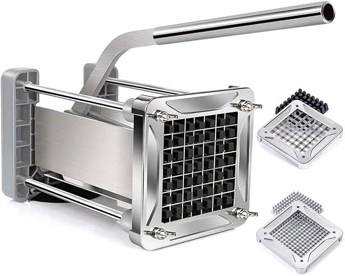 French Fry Cutter, Sopito Professional Potato Cutter Stainless Steel with 1/2-Inch and 1/4-Inch Blade Great for Potatoes Carrots Cucumbers