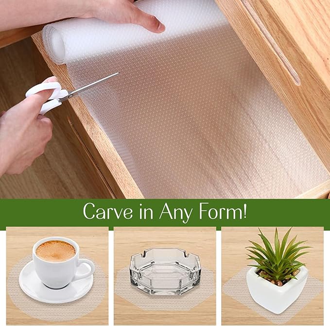 EVALAND 21.6" x 20 FT Non-Slip Shelf Liner, Non-Adhesive, BPA-Free, Waterproof Pantry Liner for Shelves, Easy to Cut, Oil-Proof Shelf Liners for Kitchen, Cabinets, Drawers, Refrigerator, Clear