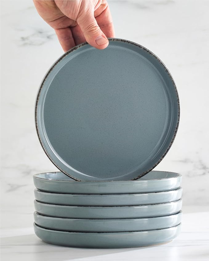 Stoneware dinnerware set 4 persons Rustic 16 pcs - Rustic design dinnerware set, dishwasher safe - Bowl and plate set - Pure Living dinnerware in smoky blue…