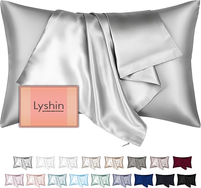 Mulberry Silk Pillow Cases Standard Size with Hidden Zipper, Ultra Smooth and Soft Breathable Cooling Silk Satin Pillowcase for Hair and Skin, Gifts for Women Men (Light Grey, 20x26 Inches, 1 Pack)