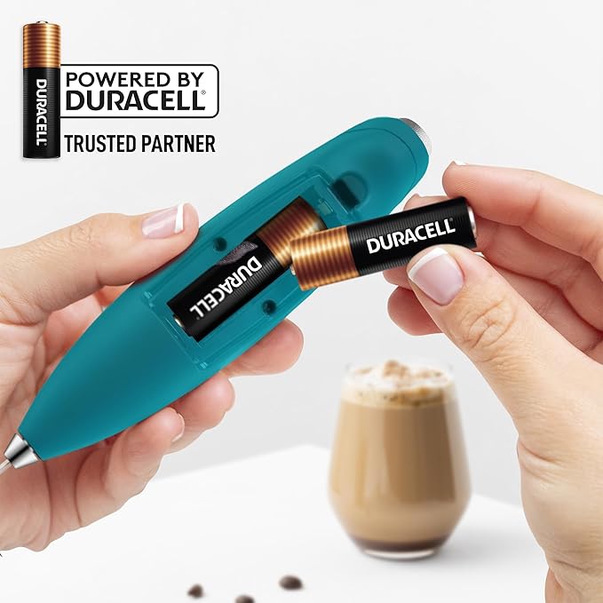 Zulay Kitchen Tornado Whisk Milk Frother with 4 AA Duracell Batteries - Triple Whisk for More Power - Handheld Coffee Frother with Stand - Drink Mixer for Lattes, Matcha & Protein Shakes