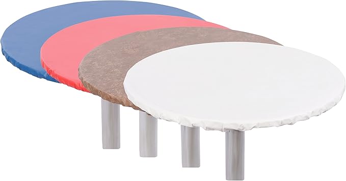 Yourtablecloth Heavy Duty Vinyl Round Fitted Tablecloth (Table Cover) with Flannel Backing Vibrant Colors Elasticized Tablecloth Great for Indoor and Outdoor Dining and Playing Cards 36” Sand