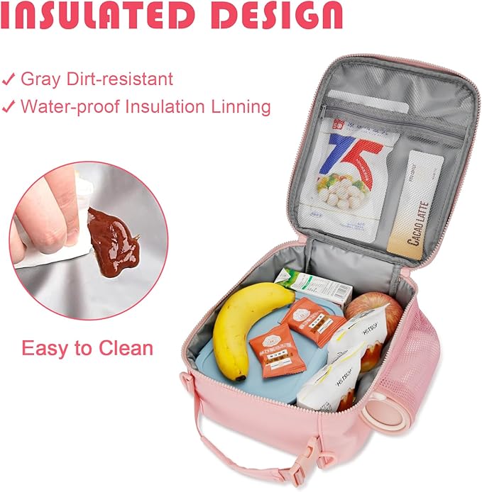 Initial Insulated Lunch Bag for Girls Kids, Back to School Gift, Reusable Leak-proof Lunch Box with Adjustable Strap for School Daycare Travel Picnic (Pink,Z)