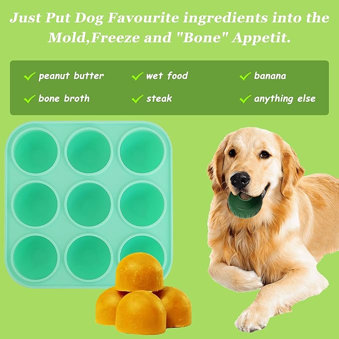 9Cavities Silicone Dog Treat Mold for Woof Pupsicle & Power Chewer Pupsicle, Frozen Dog Treat Molds for Making Refill Treats, Reusable Treat Tray for The Pupsicle Toy 10-25lbs (Small)