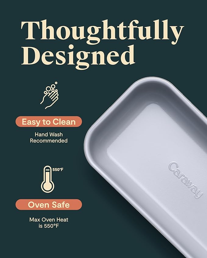 Caraway Non-Stick Ceramic 1 lb Loaf Pan Duo - Naturally Slick Ceramic Coating - Non-Toxic, PTFE & PFOA Free - Perfect for Pound Cakes, Breads, & More - Cream