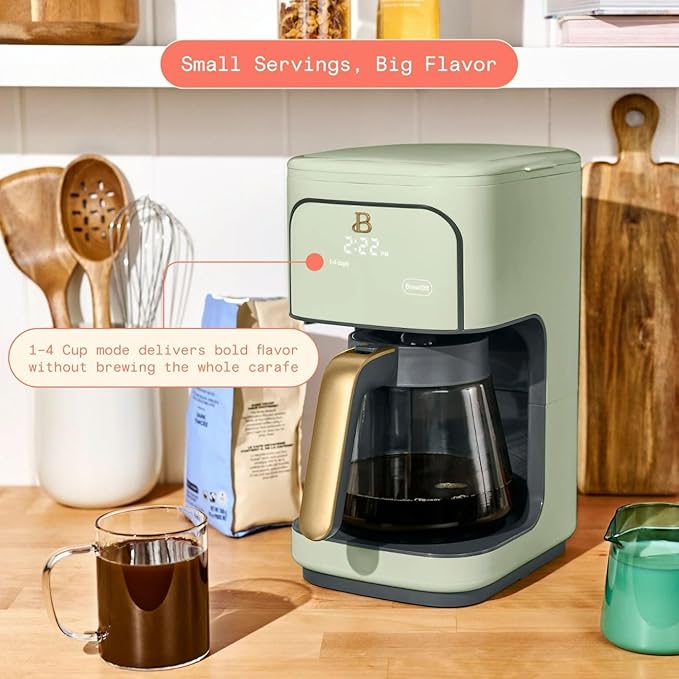Beautiful 12-Cup Programmable Coffee Maker – Auto Brew, Digital Timer, Glass Carafe (Sage Green)