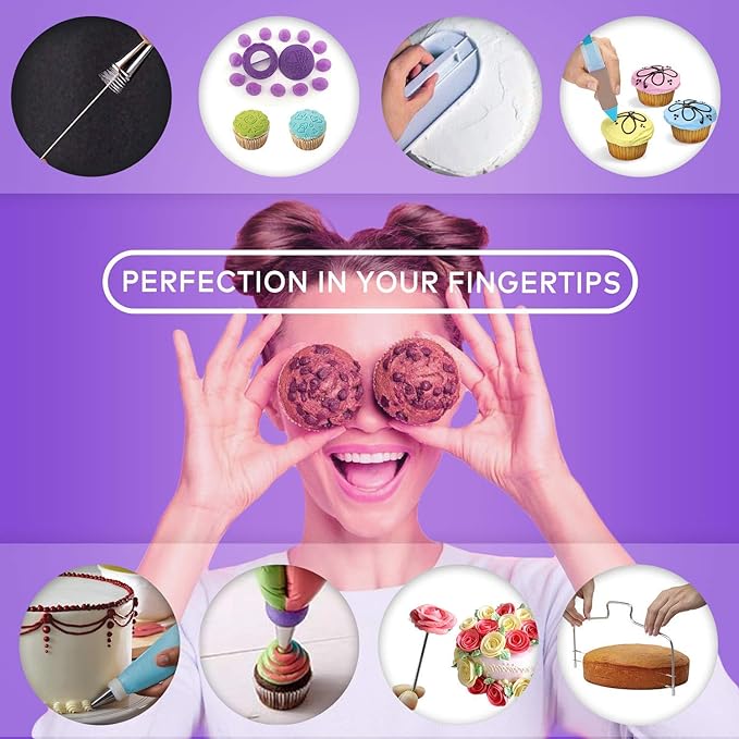 Cake Decorating Kit,137pcs Cake Decorating Supplies with Cake Turntable for Decorating,Pastry Piping Bag,Russian Piping Tips Baking Tools, Cake Baking Supplies for Beginners(Blue)