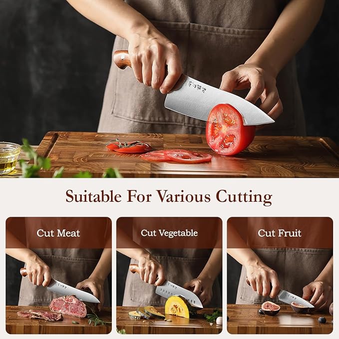 HEZHEN Knife Set,5 Piece Kitchen Chef Knife Set, German High Carbon Stainless Steel Ultra Sharp Chef Santoku Slicing Utility Paring Knives Sets, Ergonomic Full Tang Handle Cooking Cutlery Set Gift