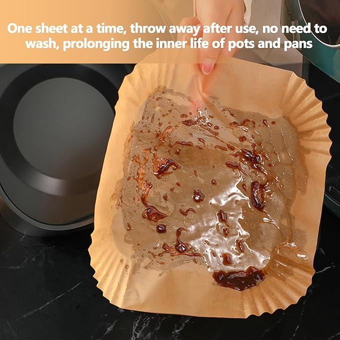 7.5 Inch Air Fryer Liner Disposable, 300Pcs Air Fryer Paper Liners, Oil-Proof & High-Temperature Resistant Parchment Baking Paper for Air Fryer, Microwave and Oven（Bottom Is 6.3 Inch）