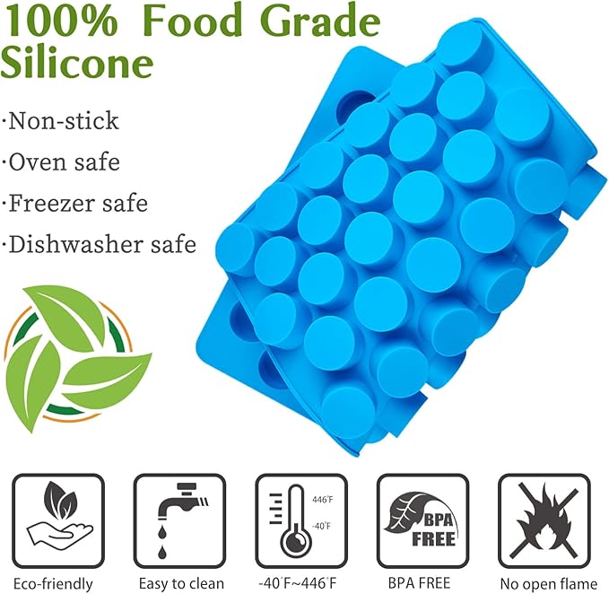 JOERSH Round Candy Molds Silicone Molds for Hard Candy, Gummy, Caramels, Chocolate, Ganache, Ice Cubes, 220 Cavity